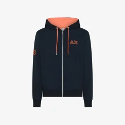 Best Felpa hoodie blu navy con logo fluo Uomo Felpe