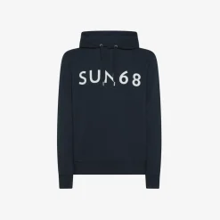 Fashion Felpa hoodie blu navy con maxi logo Uomo Felpe