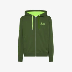 Fashion Felpa hoodie verde scuro con logo fluo Uomo Felpe