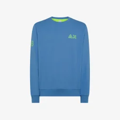 Fashion Felpa in cotone avio con logo fluo Uomo Felpe