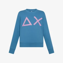 Online Felpa in cotone avio con maxi logo Bambino Felpe