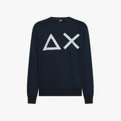 Fashion Felpa in cotone blu navy con maxi logo Uomo Felpe