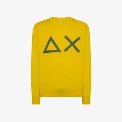Clearance Felpa in cotone giallo con maxi logo Uomo Felpe