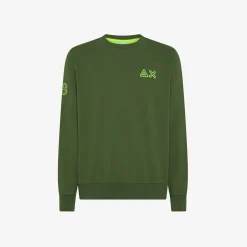 Discount Felpa in cotone verde scuro con logo fluo Uomo Felpe