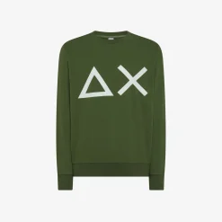 Sale Felpa in cotone verde scuro con maxi logo Uomo Felpe
