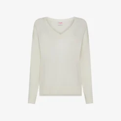 Discount Maglia con scollo a V bianco panna con logo ricamato Donna Maglie