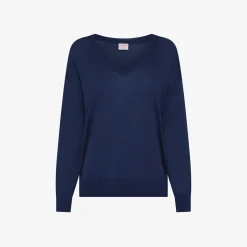 Discount Maglia con scollo a V blu navy con logo ricamato Donna Maglie