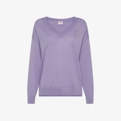 New Maglia con scollo a V ciclamino con logo ricamato Donna Maglie