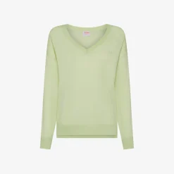 Sale Maglia con scollo a V giallo limone con logo ricamato Donna Maglie