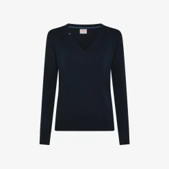 Online Maglia con scollo a V in cotone blu navy Donna Maglie