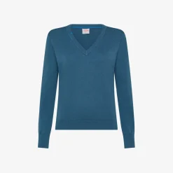 Outlet Maglia con scollo a V in cotone avio scuro Donna Maglie