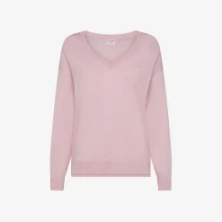Outlet Maglia con scollo a V rosa con logo ricamato Donna Maglie