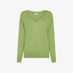 Best Maglia con scollo a V verde oliva con logo ricamato Donna Maglie