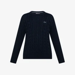 New Maglione in cotone a trecce blu navy Bambino Maglie