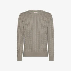 Outlet Maglione in cotone a trecce stone Uomo Maglie