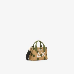 Sale Mini bag in cotone a pois beige e verde scuro Donna Borse|Accessori Donna