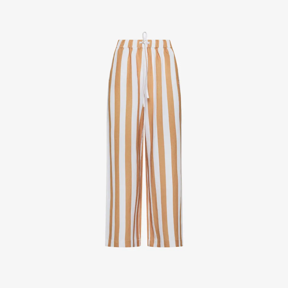Hot Pantaloni in lino a righe bianche e cammello Donna Pantaloni|Beachwear Donna