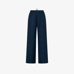 Fashion Pantaloni in lino blu navy con coulisse Donna Pantaloni