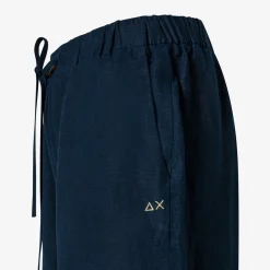 Fashion Pantaloni in lino blu navy con coulisse Donna Pantaloni