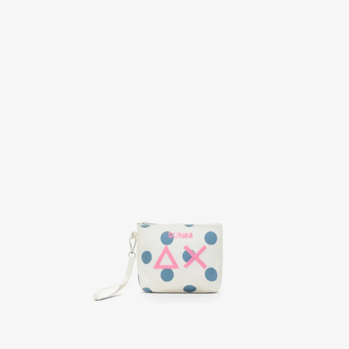 New Pochette in cotone a pois avio scuro e bianco Donna Borse|Accessori