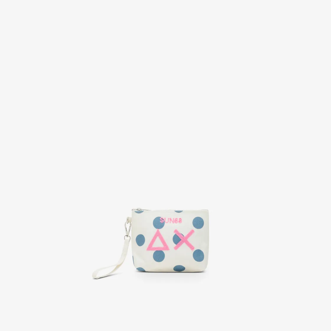 Hot Pochette in cotone a pois bianchi panna e avio scuro Donna Borse|Accessori
