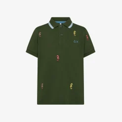 Hot Polo in piquet con ricami verde scuro Bambino Polo