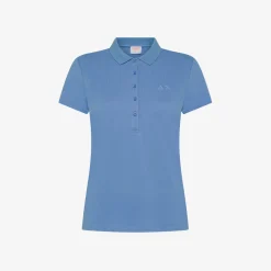 Clearance Polo in piquet di cotone avio con logo in strass Donna Polo