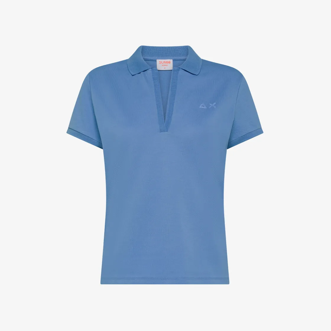 Fashion Polo in piquet di cotone avio con logo in strass Donna Polo