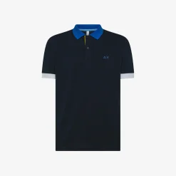 Discount Polo in piquet di cotone blu navy Uomo Polo
