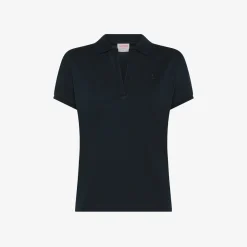 Sale Polo in piquet di cotone blu navy con logo in strass Donna Polo