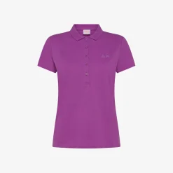 Fashion Polo in piquet di cotone ciclamino con logo in strass Donna Polo