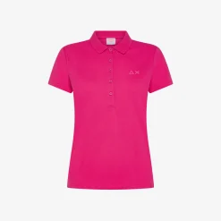 Discount Polo in piquet di cotone fucsia con logo in strass Donna Polo