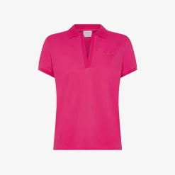 Best Polo in piquet di cotone fucsia con logo in strass Donna Polo