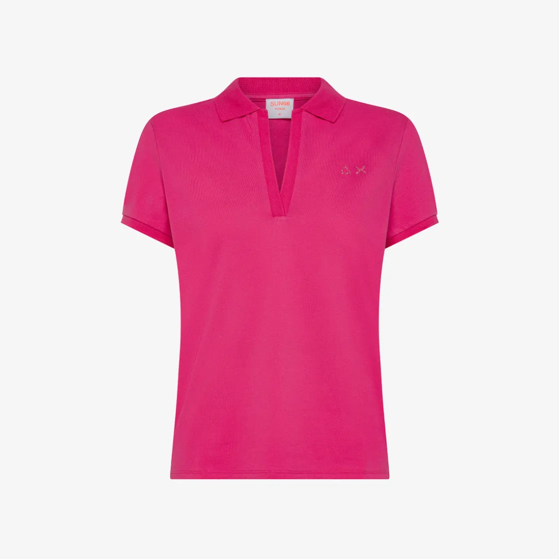 Best Polo in piquet di cotone fucsia con logo in strass Donna Polo