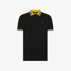 Outlet Polo in piquet di cotone nero Uomo Polo