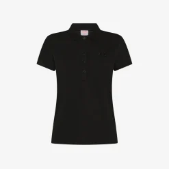 New Polo in piquet di cotone nero con logo in strass Donna Polo