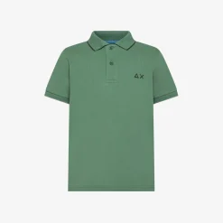 Outlet Polo verde salvia con riga a contrasto Bambino Polo
