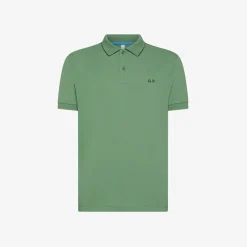 Outlet Polo verde salvia con riga a contrasto Uomo Polo