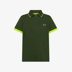 Hot Polo verde scuro con dettagli fluo Bambino Polo
