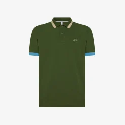 Hot Polo verde scuro con maxi riga Uomo Polo