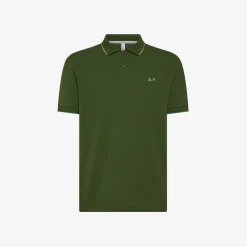 Outlet Polo verde scuro con riga a contrasto Uomo Polo