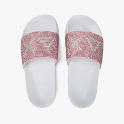 Sale Sandali slide in PU bianco e rosa con strass Donna Ciabatte|Accessori
