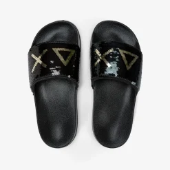 Clearance Sandali slide in PU con paillettes nere e oro Donna Ciabatte|Accessori