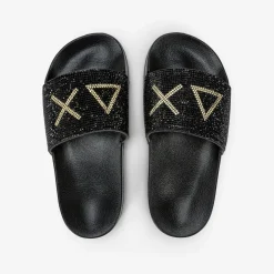 Sale Sandali slide in PU nero con strass Bambino Ciabatte|Accessori