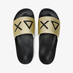 Discount Sandali slide in PU nero e oro Uomo Ciabatte|Accessori
