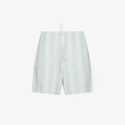 Online Shorts in lino a righe bianche e azzurre Donna Pantaloni|Beachwear Donna