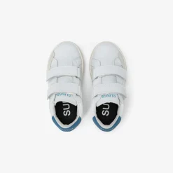 New Sneaker Boy's Street in pelle bianco panna e avio scuro Bambino Scarpe|Bambino