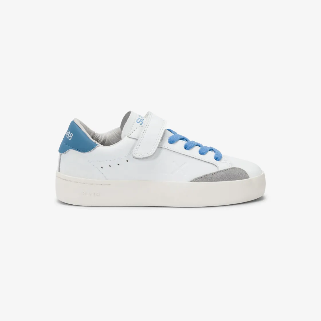 New Sneaker Boy's Street in pelle bianco panna e avio scuro Bambino Scarpe|Bambino
