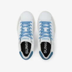 Outlet Sneaker Boy's Street in pelle bianco panna e avio scuro Bambino Scarpe|Bambino