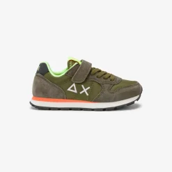 Outlet Sneaker Boy's Tom Fluo in nylon e suede verde militare Bambino Scarpe|Bambino